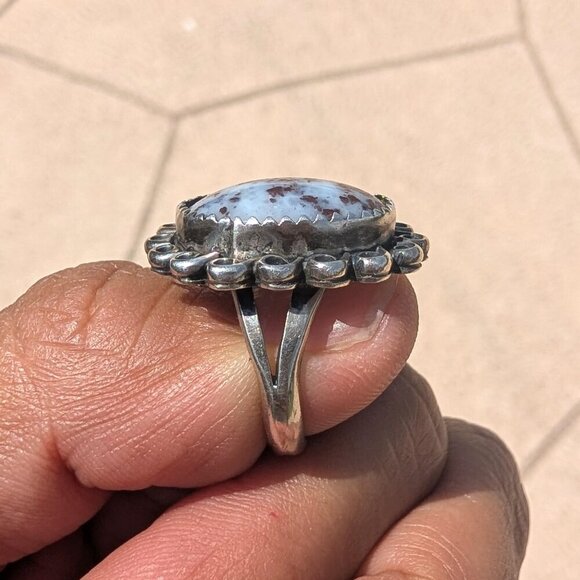 Vintage native American Sterling Silver Ring Size 5 Signed MW Dendritic Agate? - Picture 9 of 13